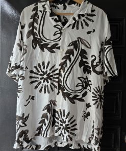Zara | Oversized Button-Up Shirt – White with Black Abstract Print
