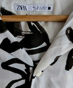 Alternative view of Zara | Oversized Button-Up Shirt – White with Black Abstract Print