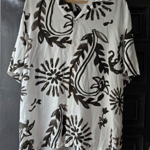 Zara | Oversized Button-Up Shirt – White with Black Abstract Print