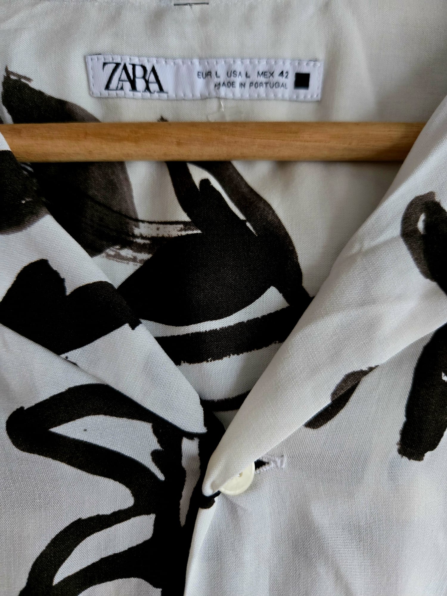 Zara | Oversized Button-Up Shirt – White with Black Abstract Print - Image 2