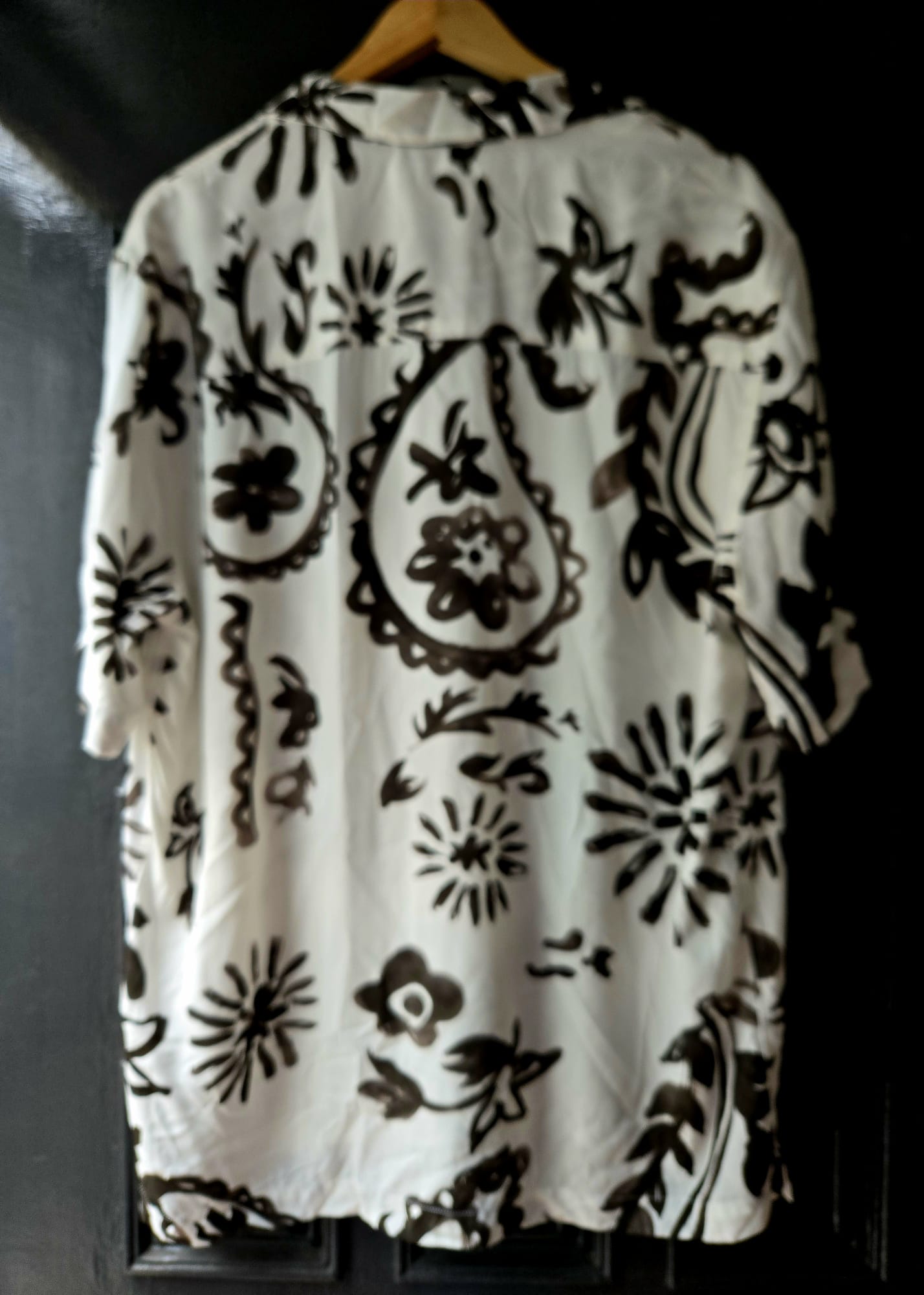 Zara | Oversized Button-Up Shirt – White with Black Abstract Print - Image 3
