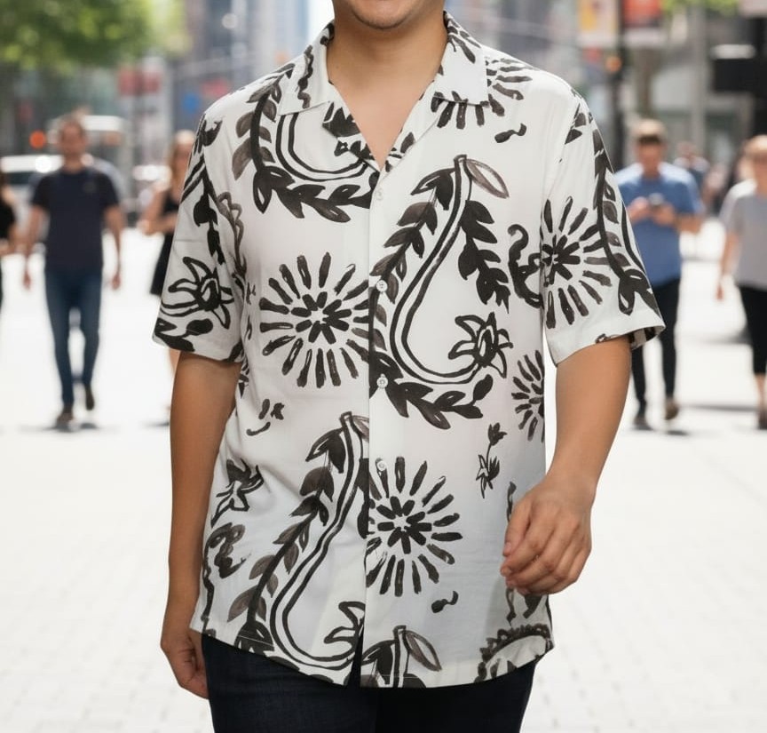 Zara | Oversized Button-Up Shirt – White with Black Abstract Print - Image 5