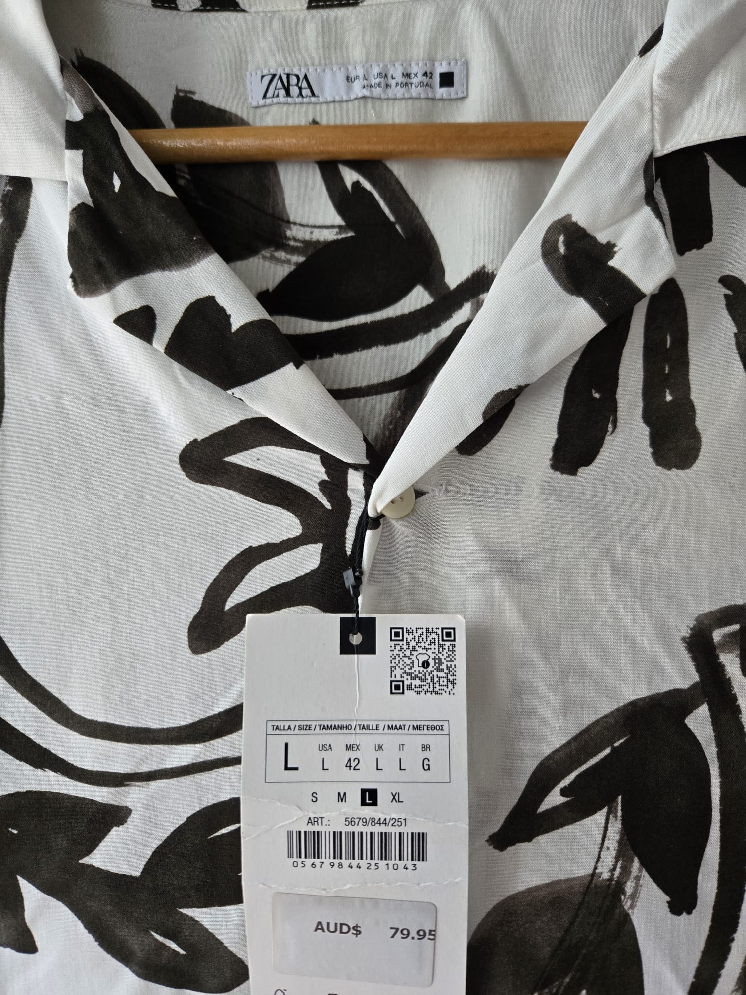 Zara | Oversized Button-Up Shirt – White with Black Abstract Print - Image 6